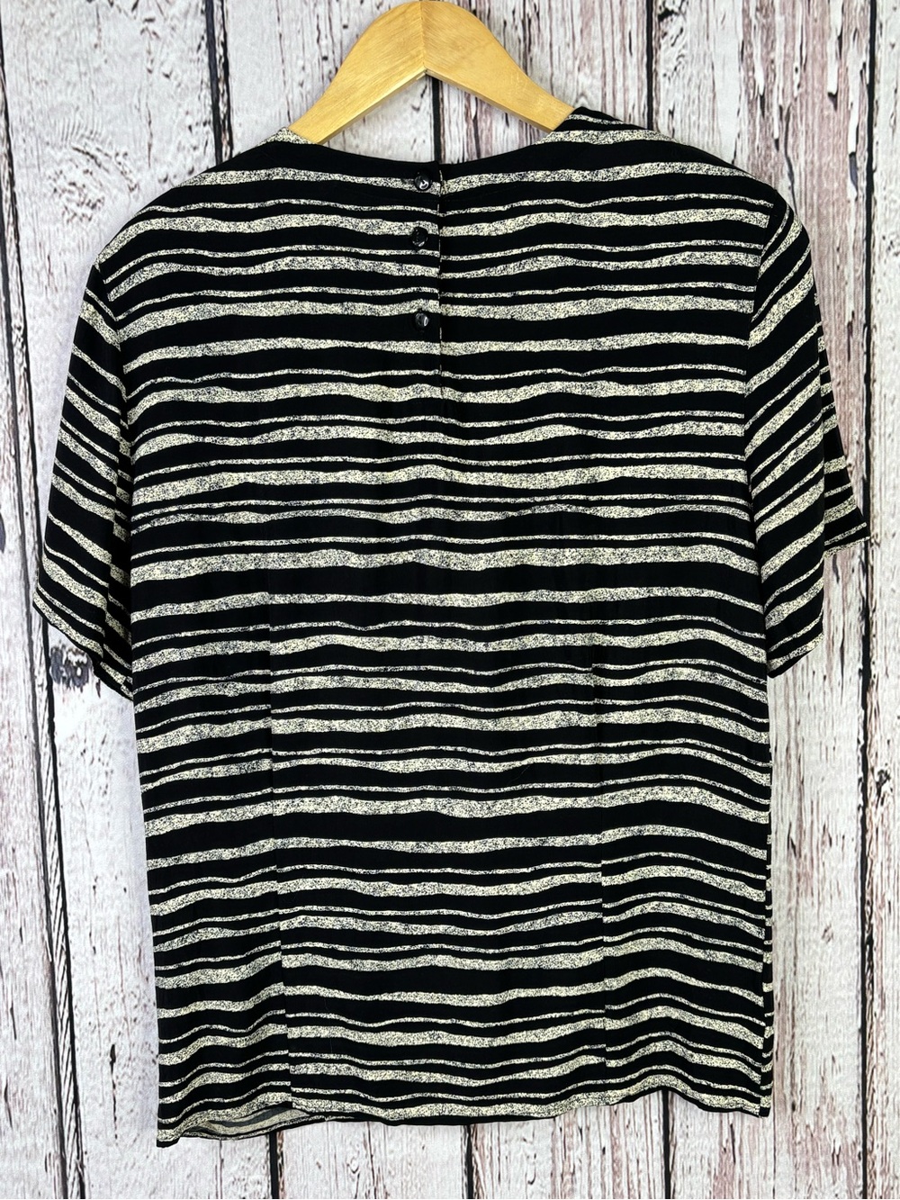 Vintage Rena Rowan for Saville Size 8 1980s Short Sleeve Blouse Black Cream - Picture 4 of 14